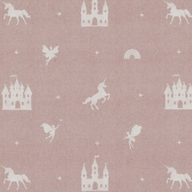 ANTE DECOR Castles and Unicorns Printed Cotton Fabric Pink
