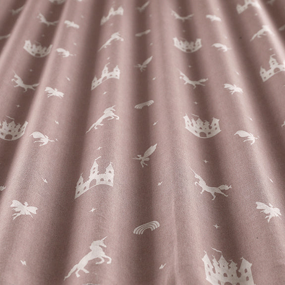 ANTE DECOR Castles and Unicorns Printed Cotton Fabric Pink