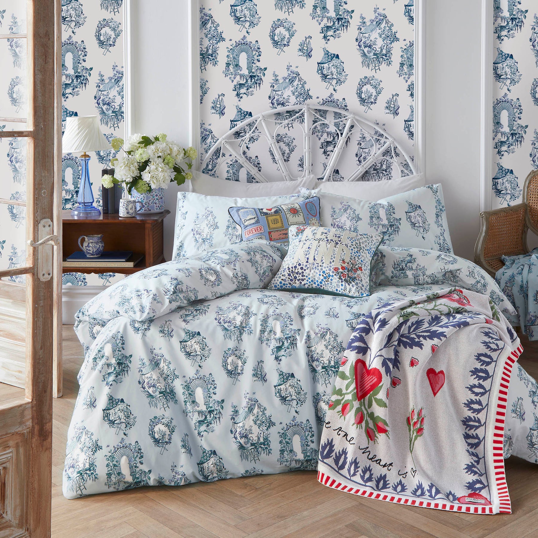 Pale Blue Cath Kidston 30 Years Toile Duvet Cover Bedding Set Terrys