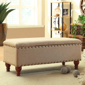 Chelsea Storage Ottoman Bench Tan Brass
