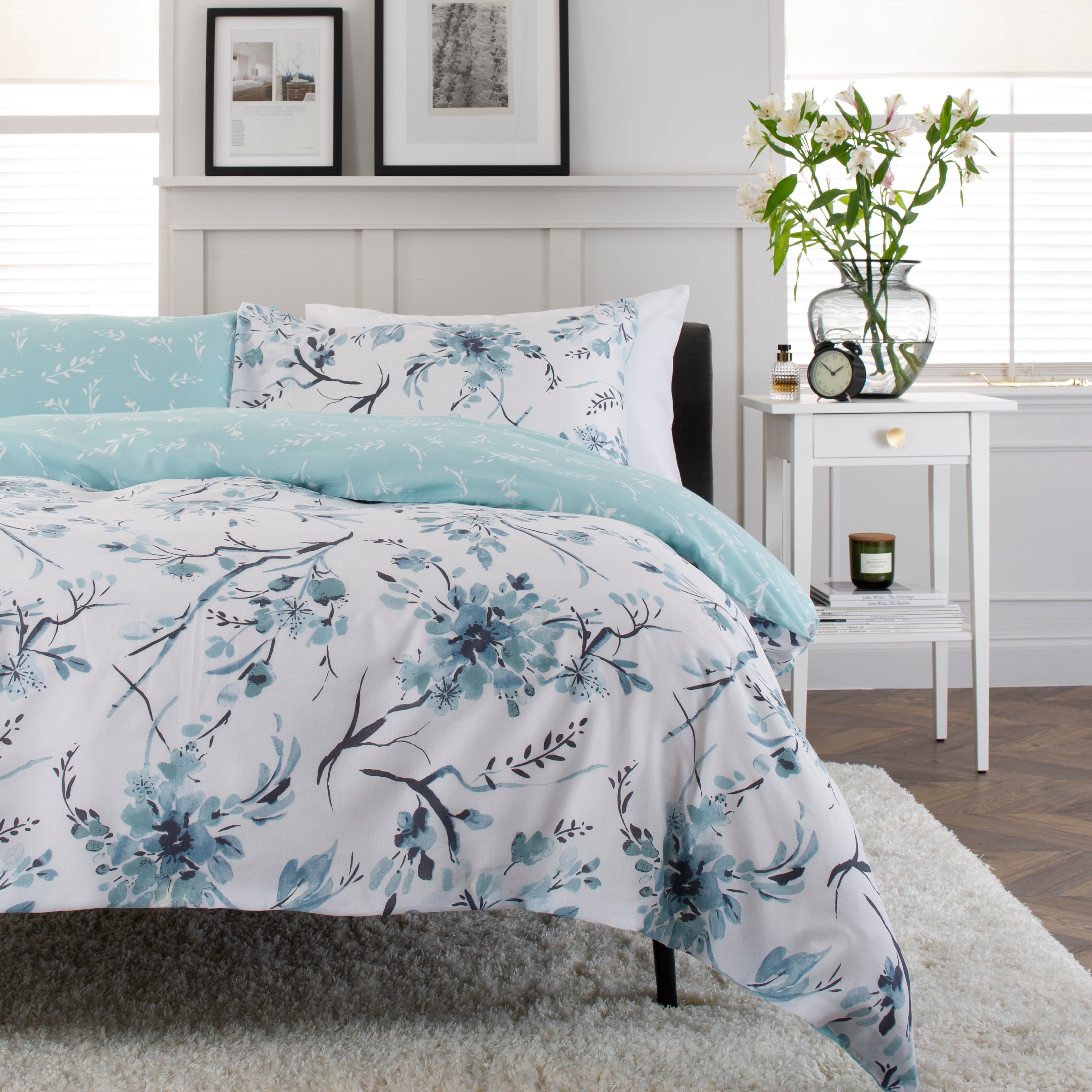 Blue Cherry Blossom Printed Duvet Cover Bedding Set Terrys