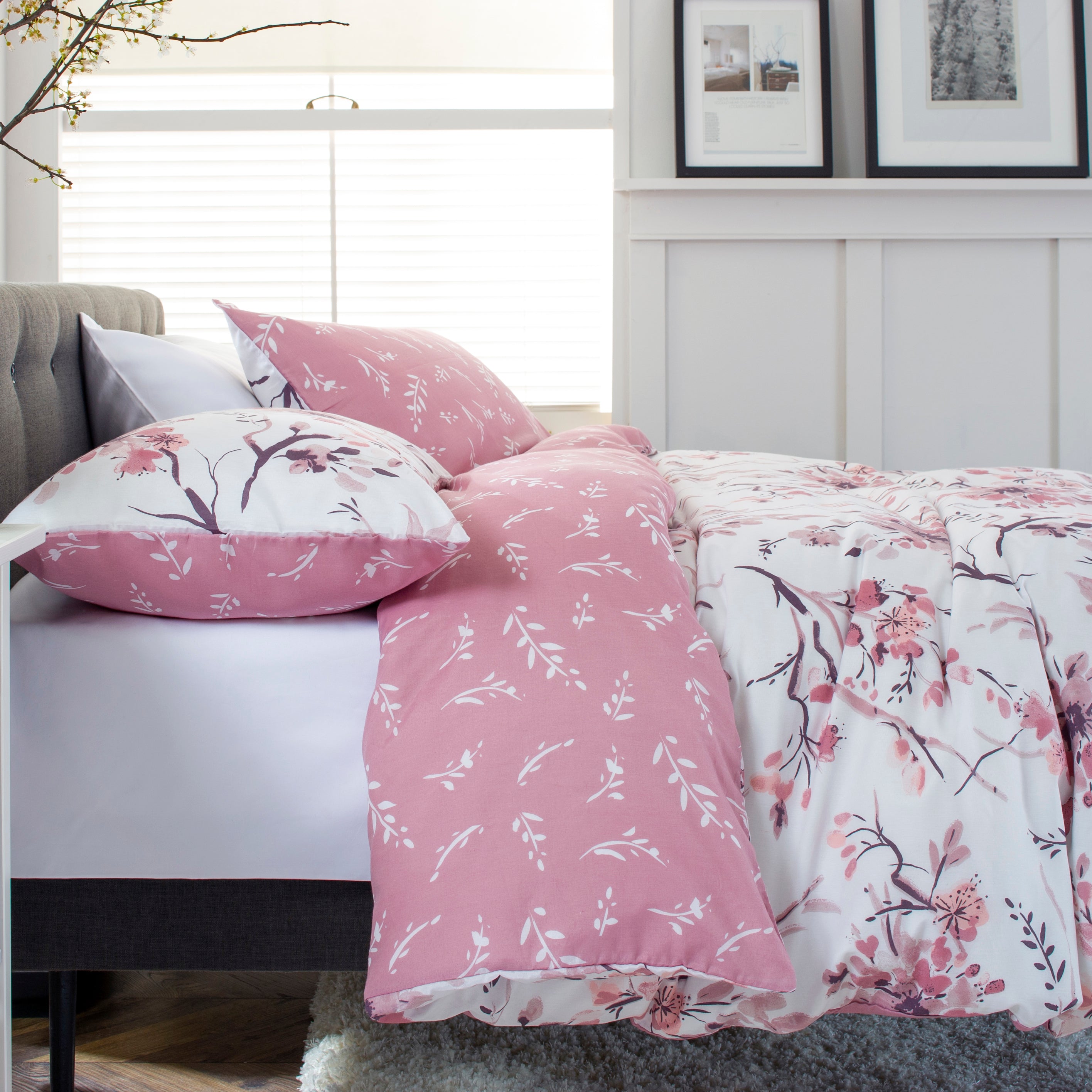 Pink Cherry Blossom Printed Duvet Cover Bedding Set Terrys
