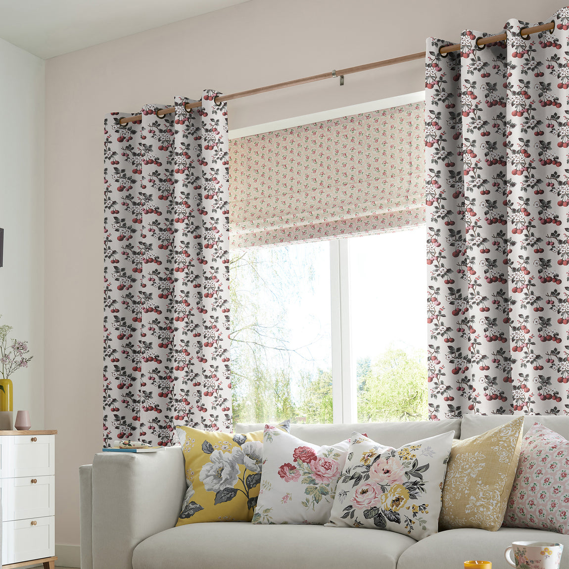 Cath Kidston Cherry Sprig Made to Measure Curtain Red