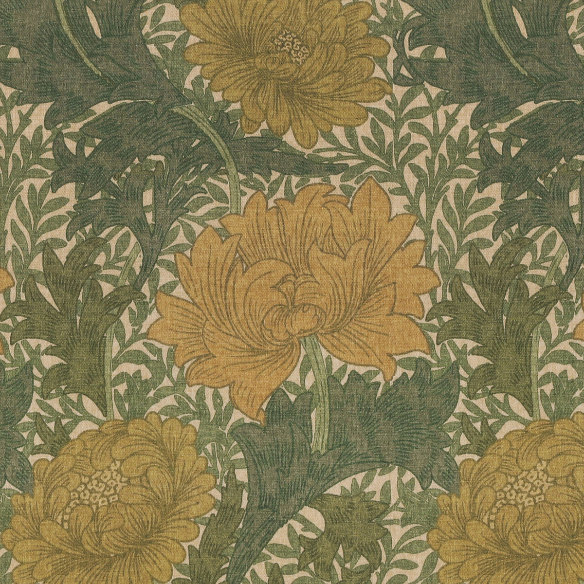 William Morris Chrysanthemum Fabric Ochre