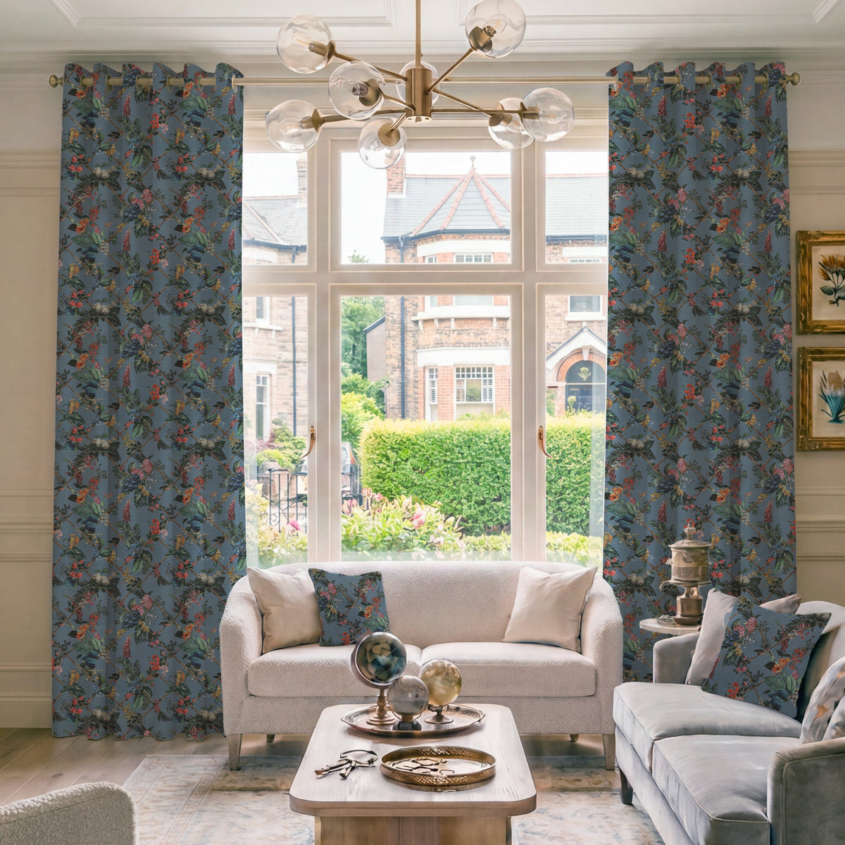 HOUSE Llewelyn-Bowen Cotswold Fantasia Printed Made To Measure Curtains Cornflower Blue