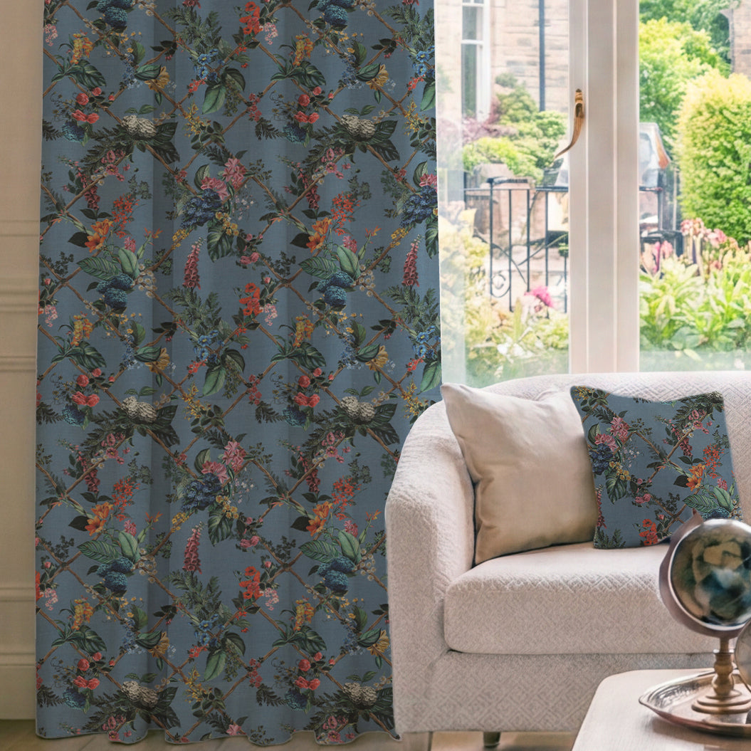 HOUSE Llewelyn-Bowen Cotswold Fantasia Printed Made To Measure Curtains Cornflower Blue
