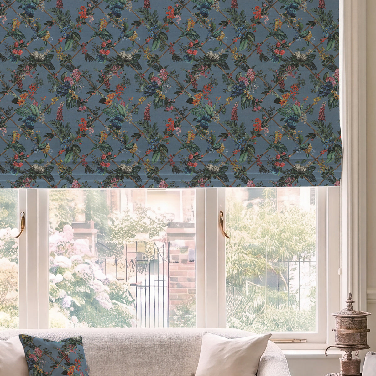 HOUSE Llewelyn-Bowen Cotswold Fantasia Printed Made To Measure Roman Blind Cornflower Blue