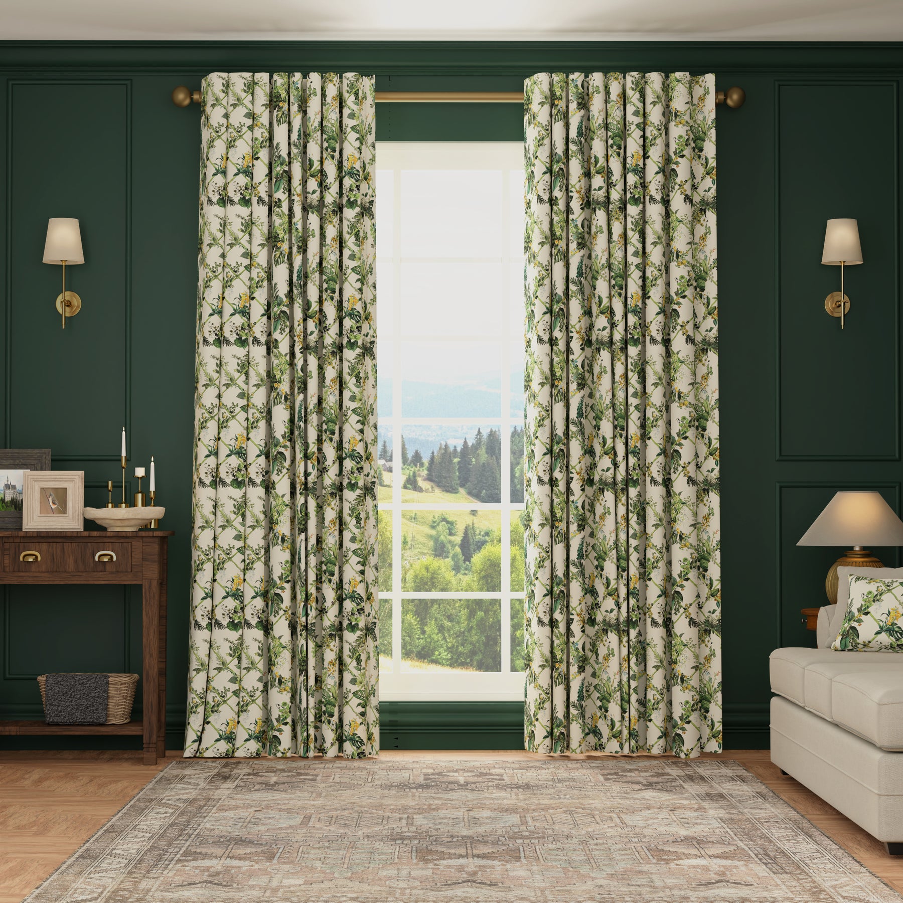 HOUSE Llewelyn-Bowen Cotswold Fantasia Printed Made To Measure Curtains Green