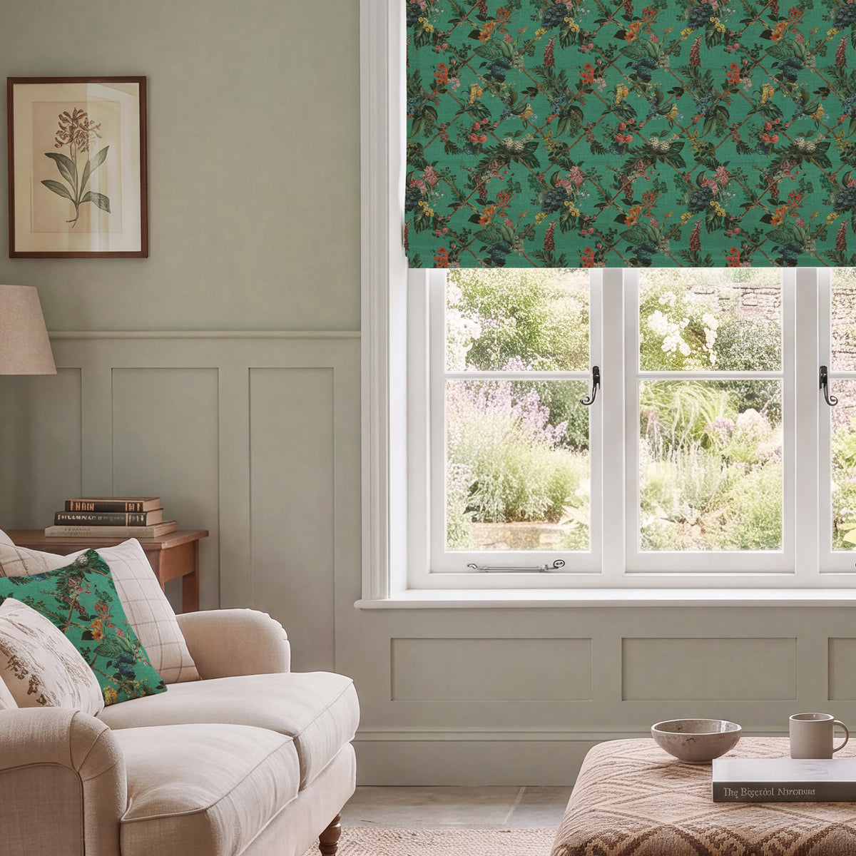 HOUSE Llewelyn-Bowen Cotswold Fantasia Printed Made To Measure Roman Blind Teal