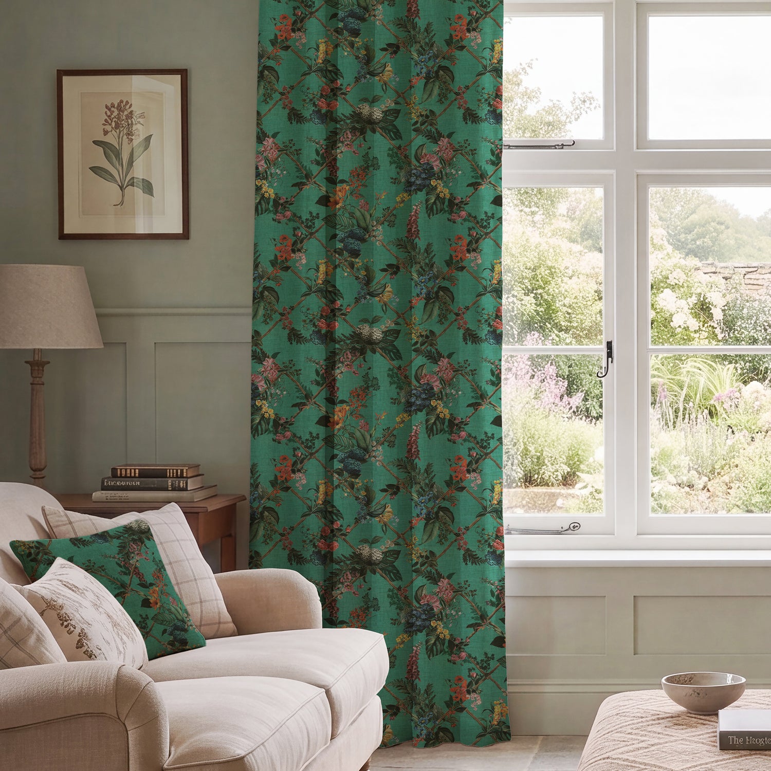 HOUSE Llewelyn-Bowen Cotswold Fantasia Printed Made To Measure Curtains Forest Green