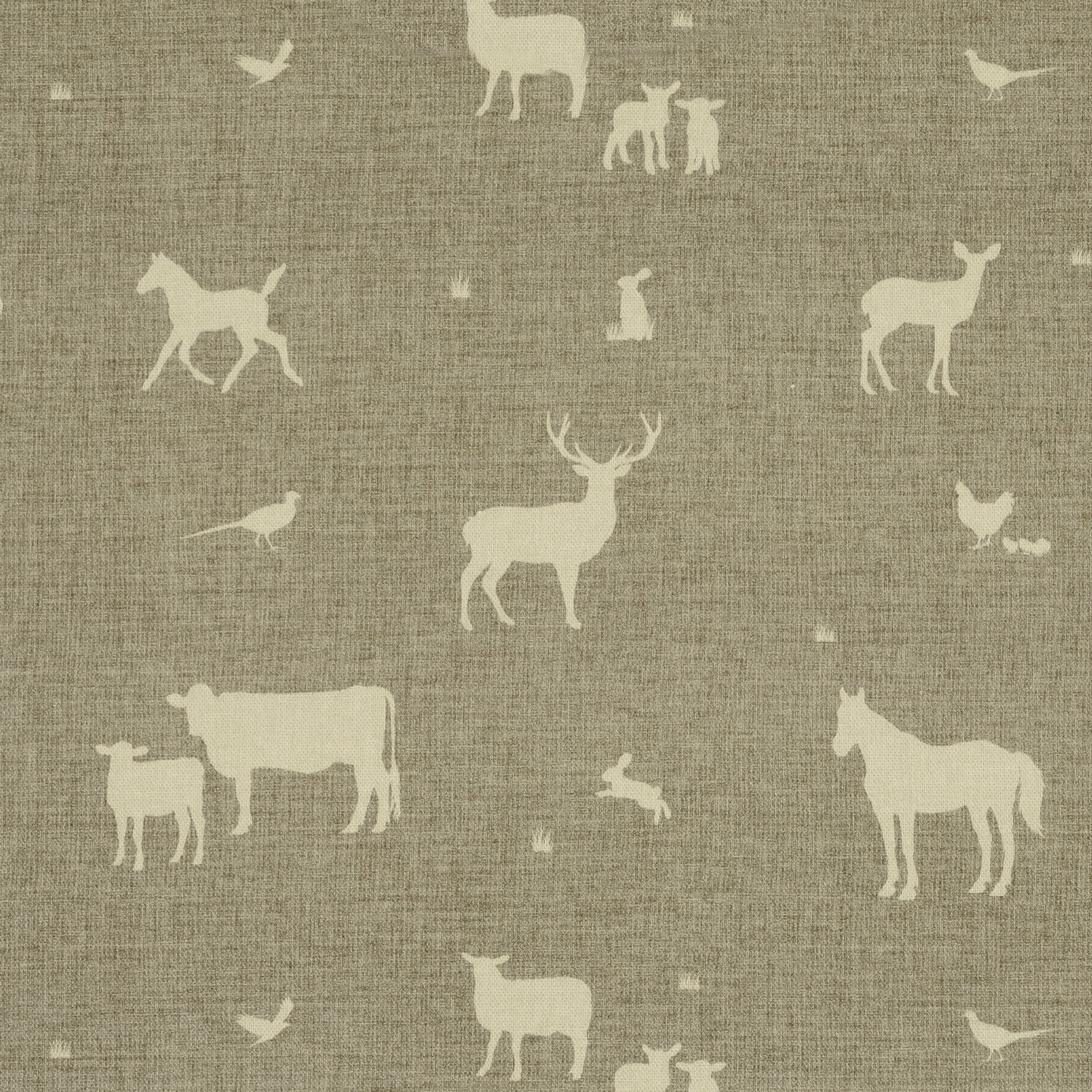 ANTE DECOR Country Animals Printed Cotton Fabric Beige Cream