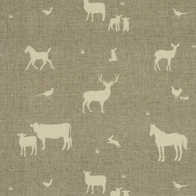 ANTE DECOR Country Animals Printed Cotton Fabric Beige Cream