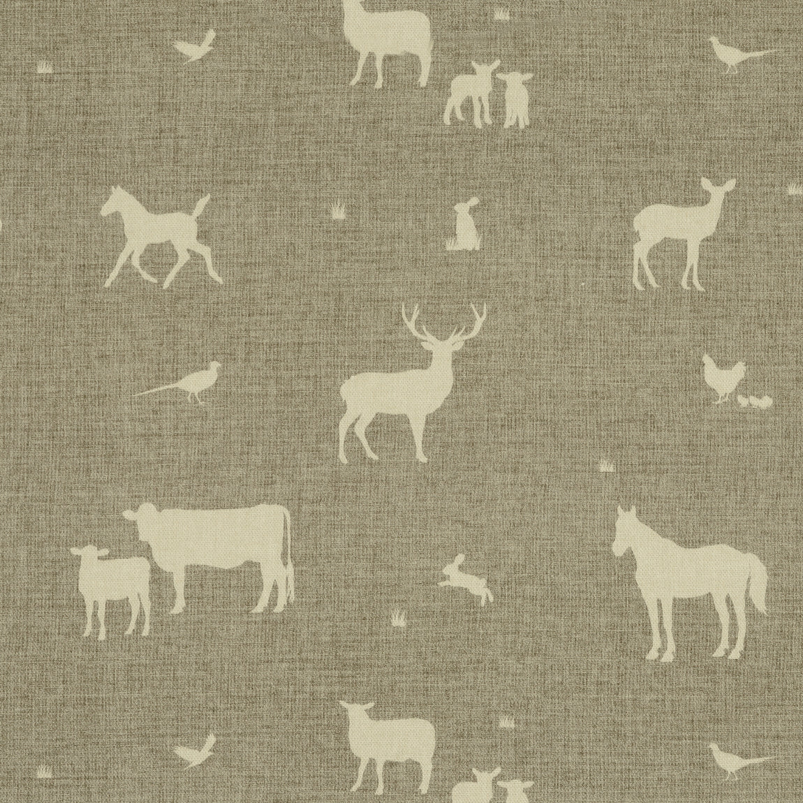 ANTE DECOR Country Animals Printed Cotton Fabric Beige Cream