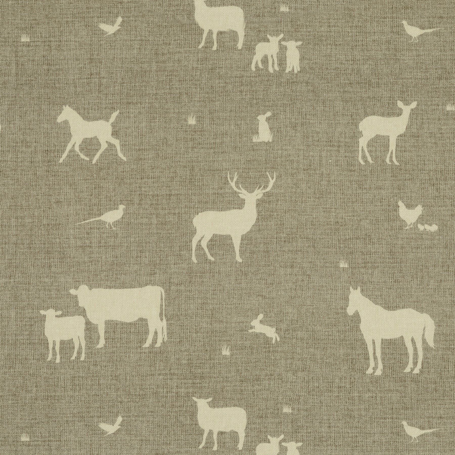 ANTE DECOR Country Animals Printed Cotton Fabric Beige Cream