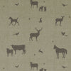 ANTE DECOR Country Animals Printed Cotton Fabric Linen Charcoal