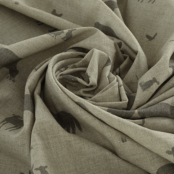 ANTE DECOR Country Animals Printed Cotton Made To Measure Curtains Linen Charcoal