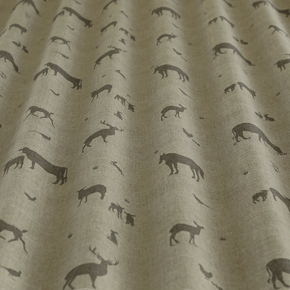 ANTE DECOR Country Animals Printed Cotton Fabric Linen Charcoal