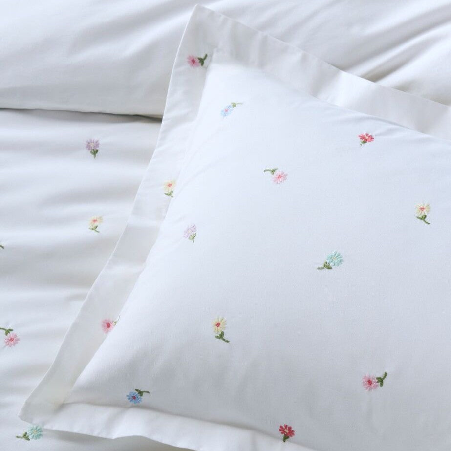 Bluebellgray Daisy Embroidery Duvet Cover Bedding Set Multi