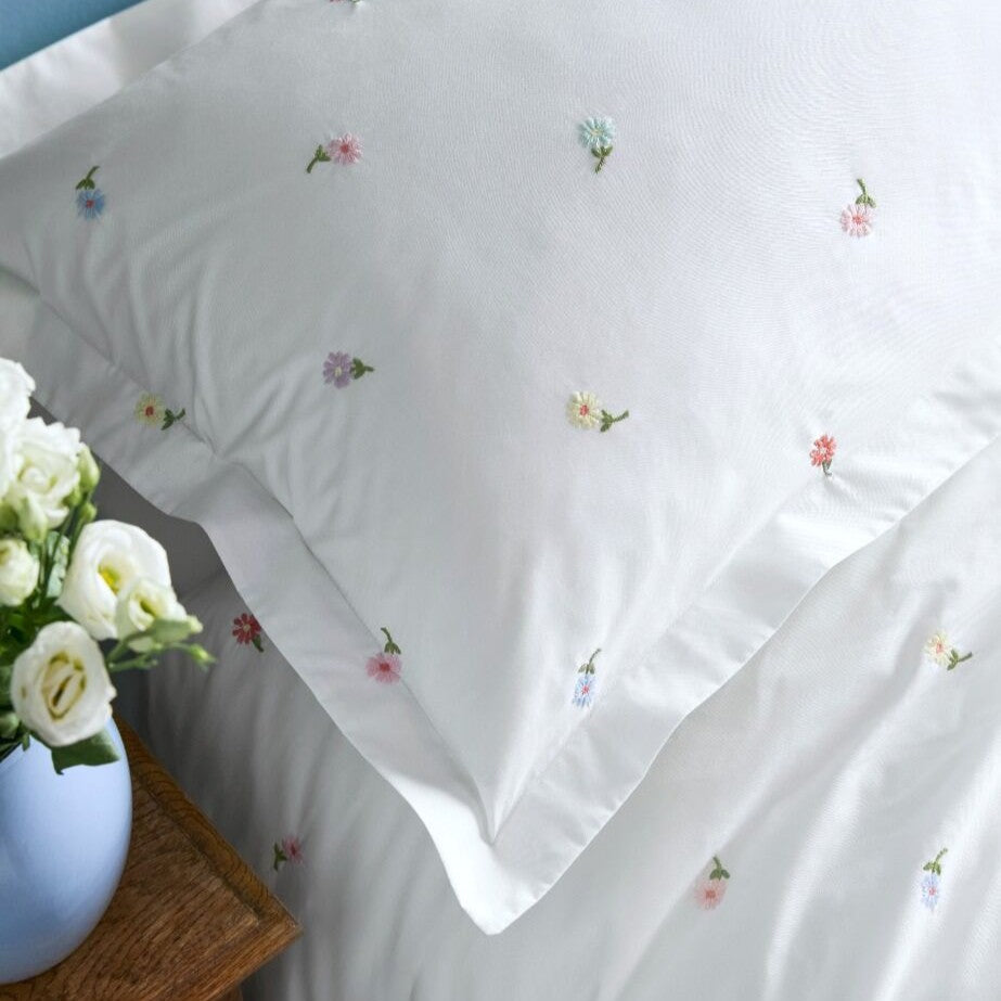 Bluebellgray Daisy Embroidery Duvet Cover Bedding Set Multi