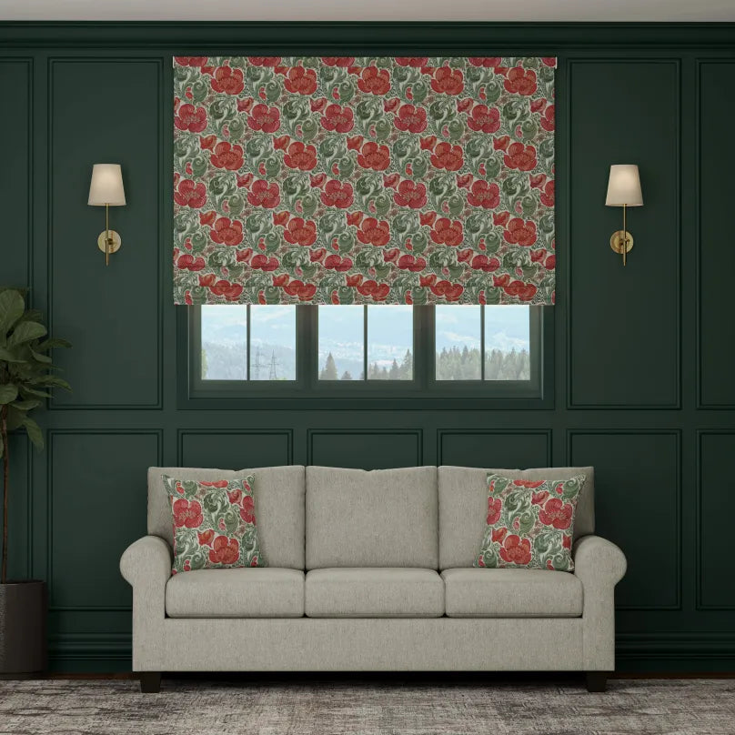 HOUSE Llewelyn-Bowen Down The Dilly Printed Velvet Made To Measure Roman Blind Crimson