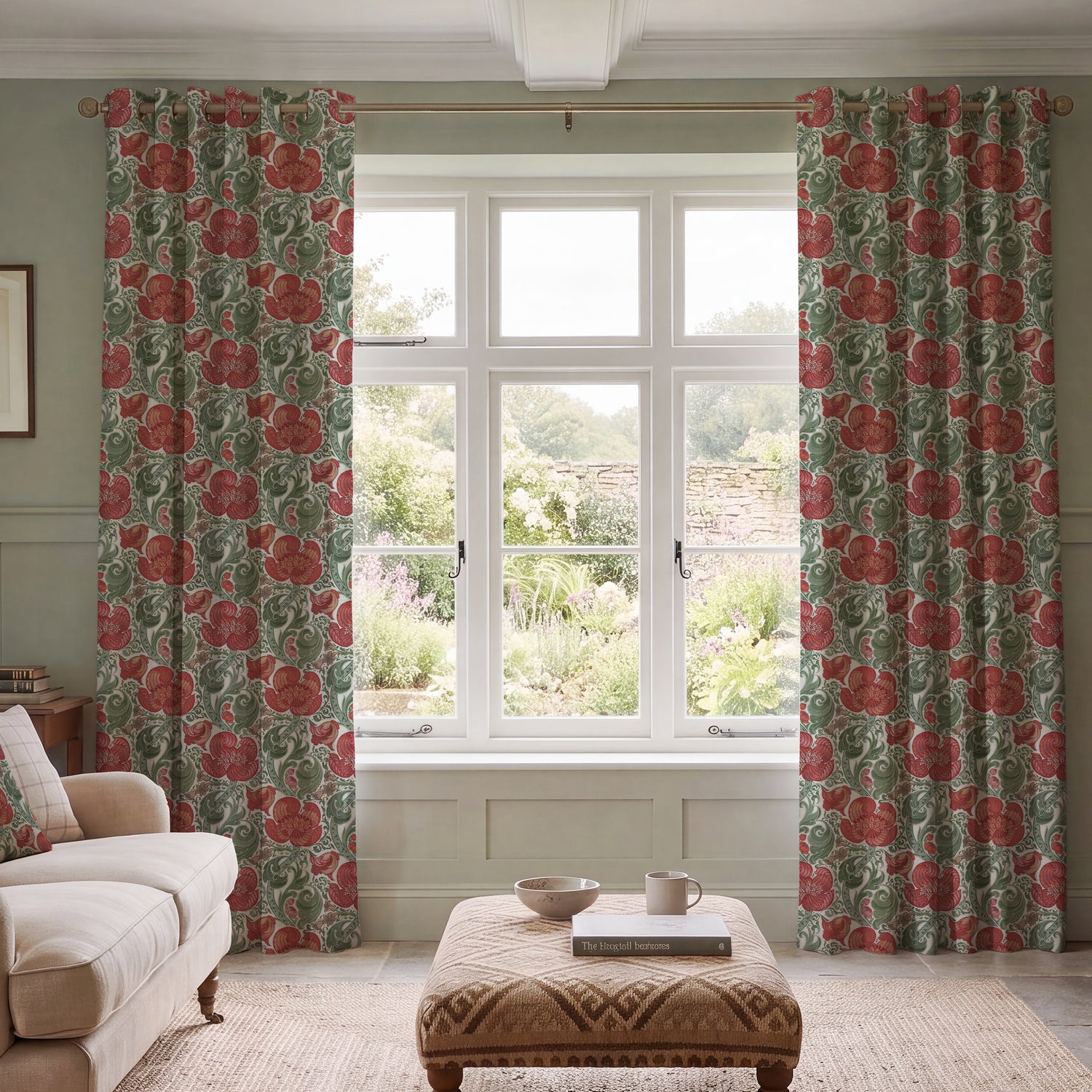 HOUSE Llewelyn-Bowen Down The Dilly Printed Velvet Made To Measure Curtains Crimson