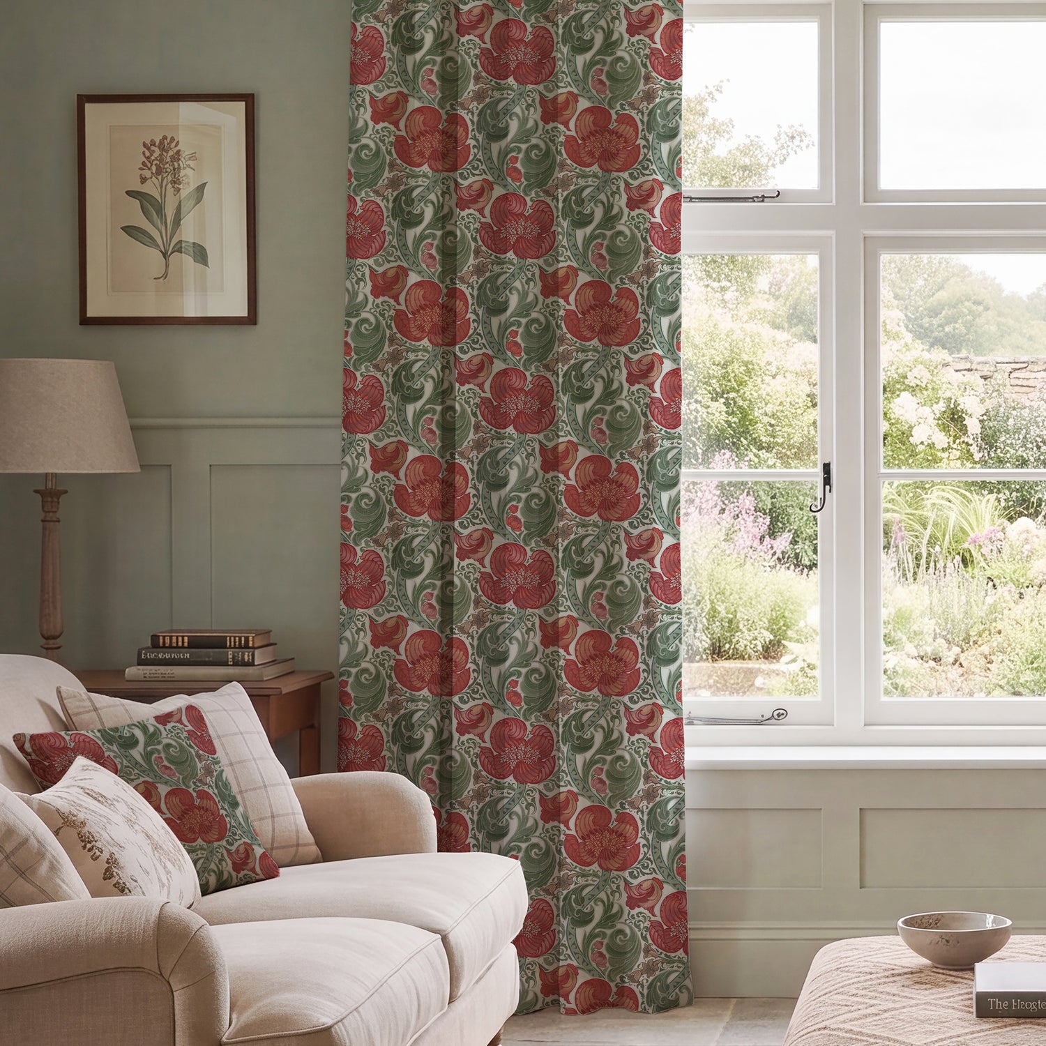 HOUSE Llewelyn-Bowen Down The Dilly Printed Velvet Made To Measure Curtains Crimson