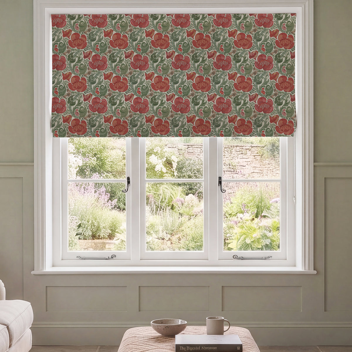 HOUSE Llewelyn-Bowen Down The Dilly Printed Velvet Made To Measure Roman Blind Crimson