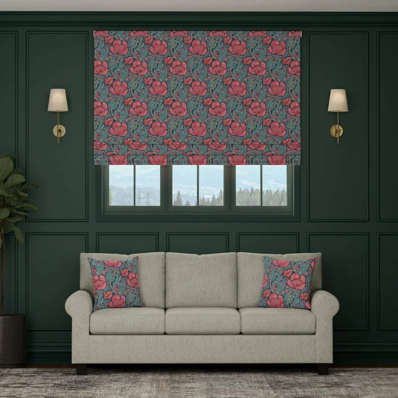 HOUSE Llewelyn-Bowen Down The Dilly Printed Velvet Made To Measure Roman Blind Sanguine