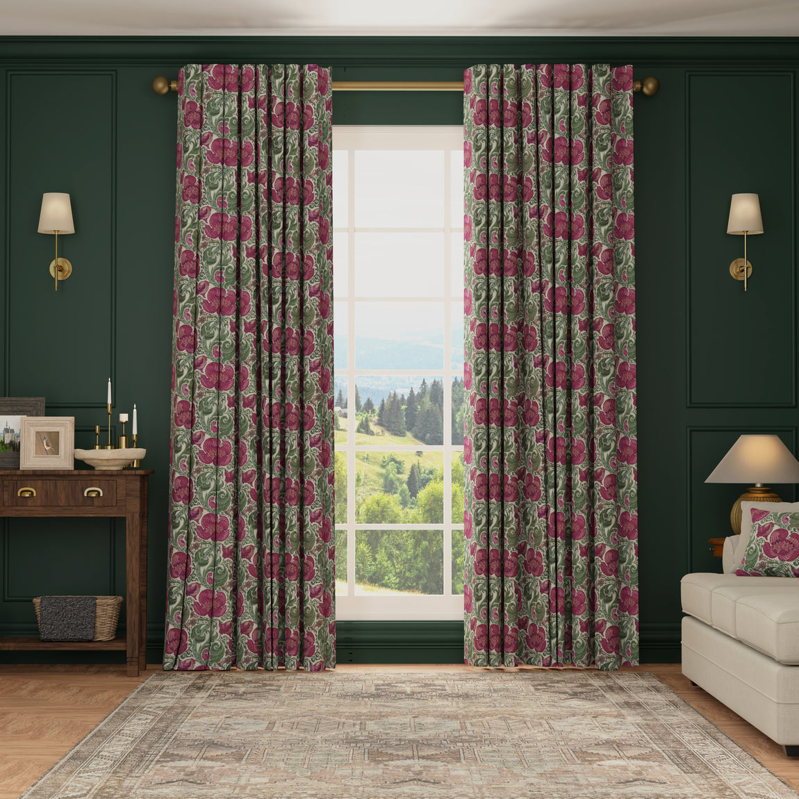 HOUSE Llewelyn-Bowen Down The Dilly Printed Velvet Made To Measure Curtains Damson