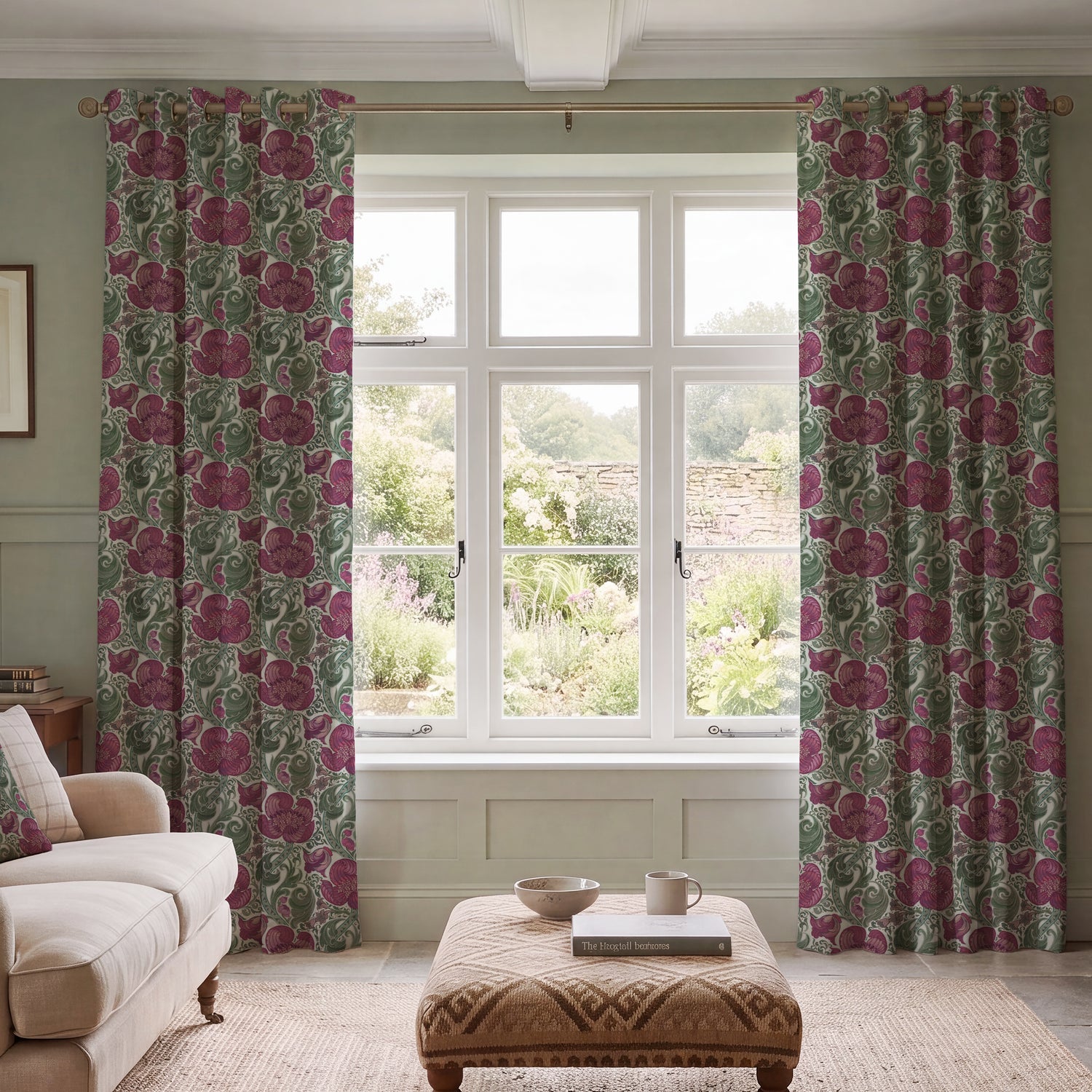 HOUSE Llewelyn-Bowen Down The Dilly Printed Velvet Made To Measure Curtains Damson