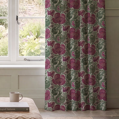 HOUSE Llewelyn-Bowen Down The Dilly Printed Velvet Made To Measure Curtains Damson