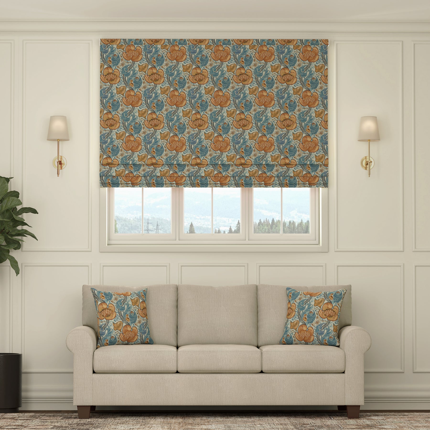HOUSE Llewelyn-Bowen Down The Dilly Printed Velvet Made To Measure Roman Blind Cerulean