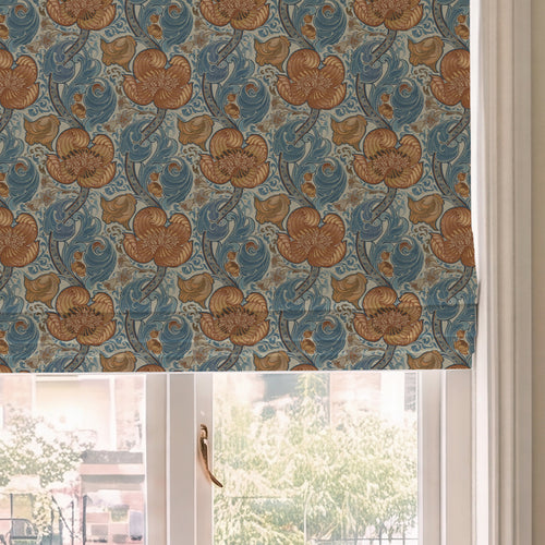 HOUSE Llewelyn-Bowen Down The Dilly Printed Velvet Made To Measure Roman Blind Cerulean
