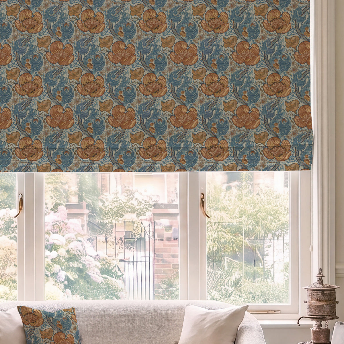 HOUSE Llewelyn-Bowen Down The Dilly Printed Velvet Made To Measure Roman Blind Cerulean