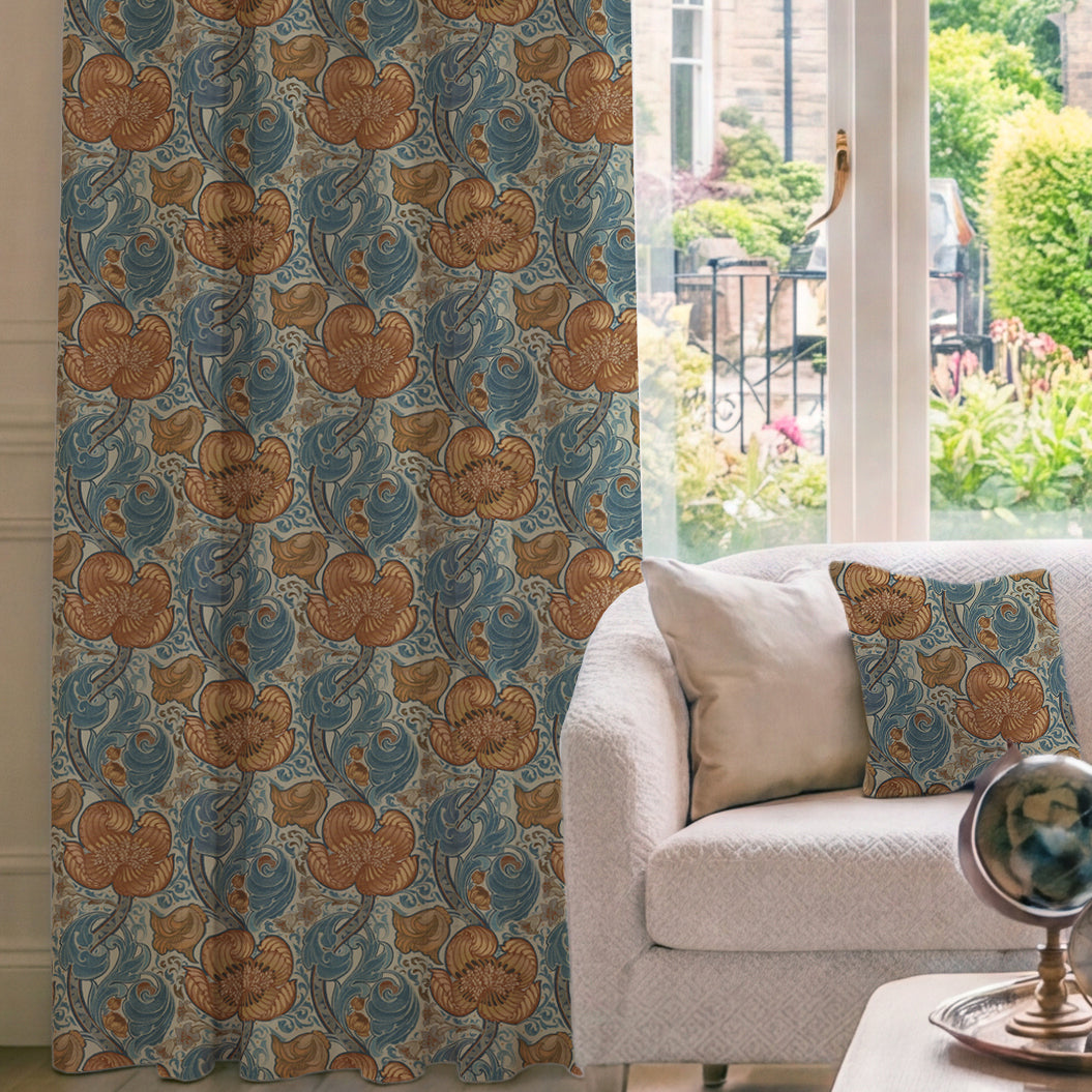 HOUSE Llewelyn-Bowen Down The Dilly Printed Velvet Made To Measure Curtains Cerulean