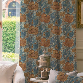 HOUSE Llewelyn-Bowen Down The Dilly Printed Velvet Made To Measure Curtains Cerulean