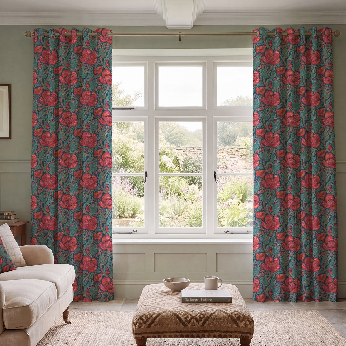 HOUSE Llewelyn-Bowen Down The Dilly Printed Velvet Made To Measure Curtains Sanguine