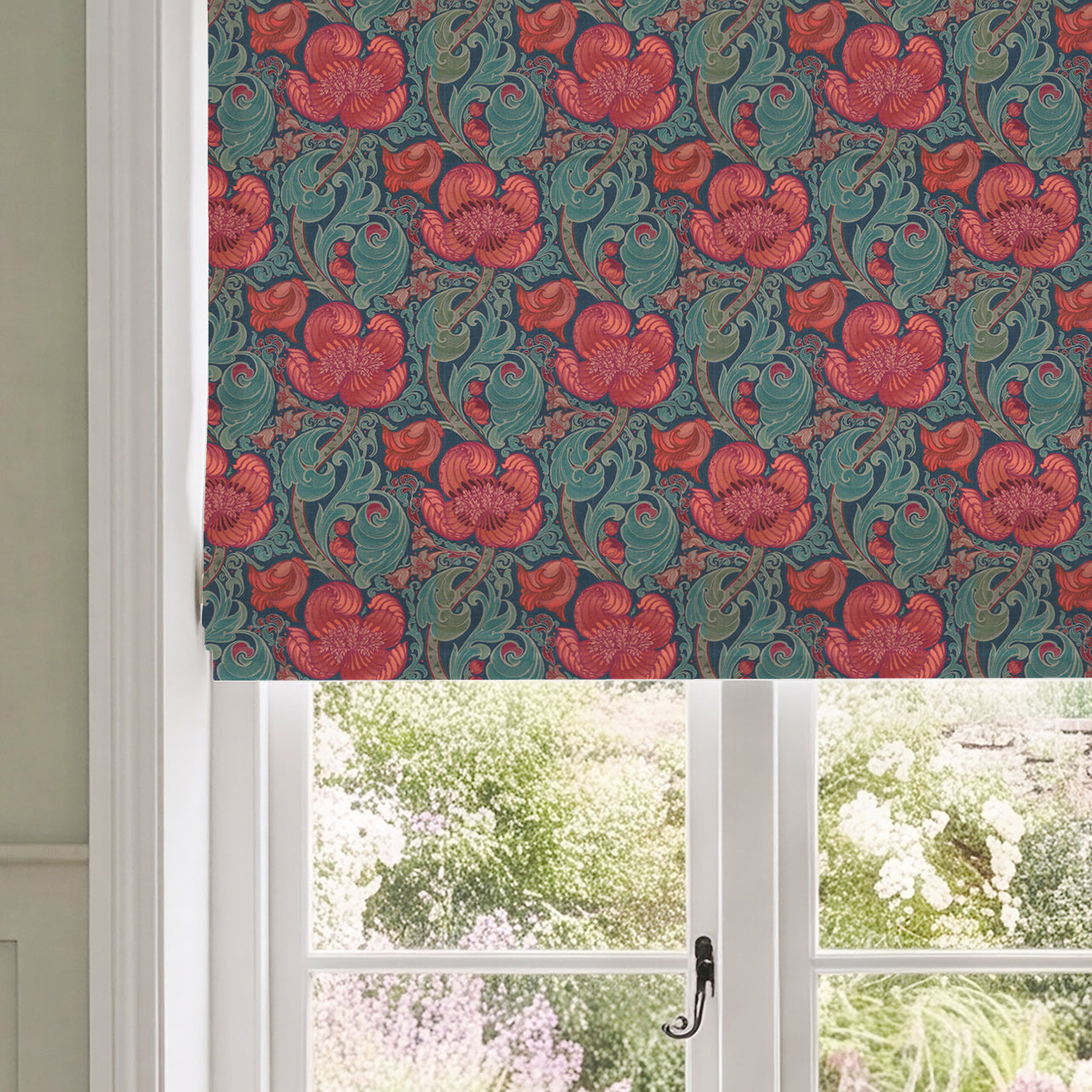 HOUSE Llewelyn-Bowen Down The Dilly Printed Velvet Made To Measure Roman Blind Sanguine