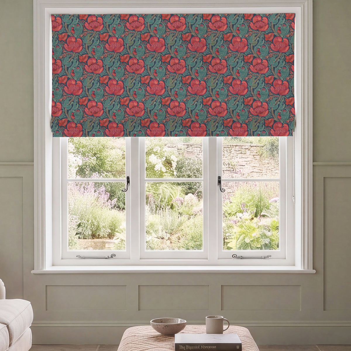 HOUSE Llewelyn-Bowen Down The Dilly Printed Velvet Made To Measure Roman Blind Sanguine