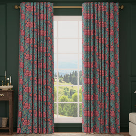 HOUSE Llewelyn-Bowen Down The Dilly Printed Velvet Made To Measure Curtains Sanguine