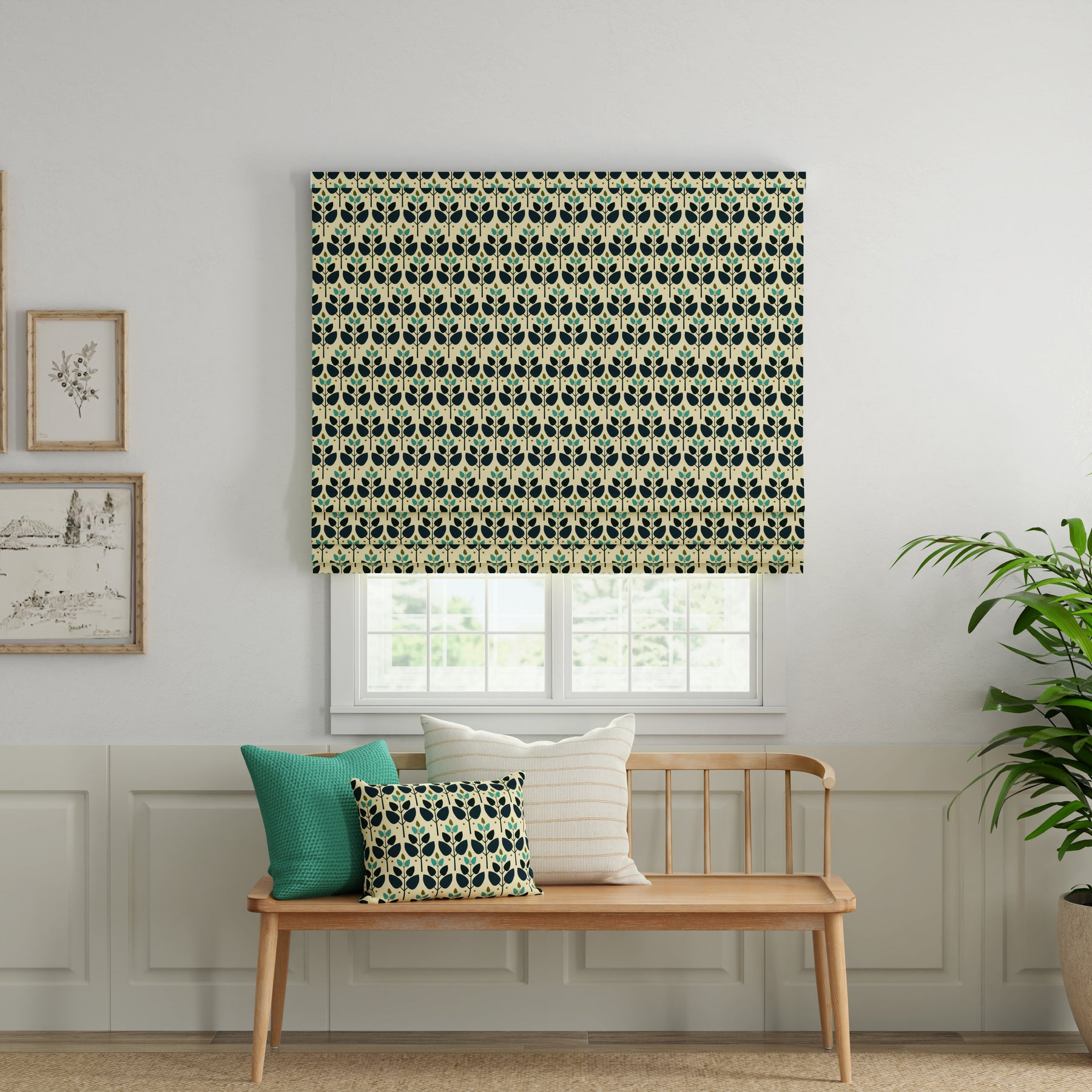 ANTE DECOR Cadiz Printed Cotton Made To Measure Roman Blind Lapis