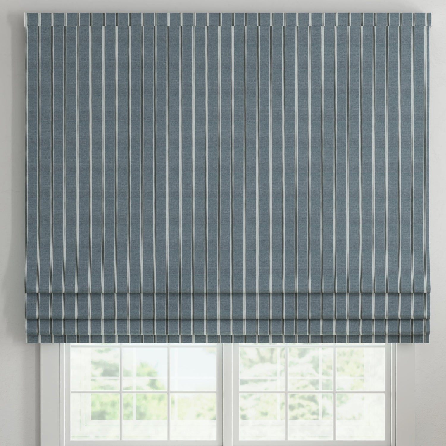 ANTE DECOR Latham Printed Cotton Stripe Made To Measure Curtains Blue On Blue