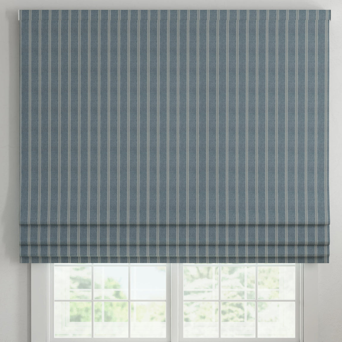 ANTE DECOR Latham Printed Cotton Stripe Made To Measure Curtains Blue On Blue