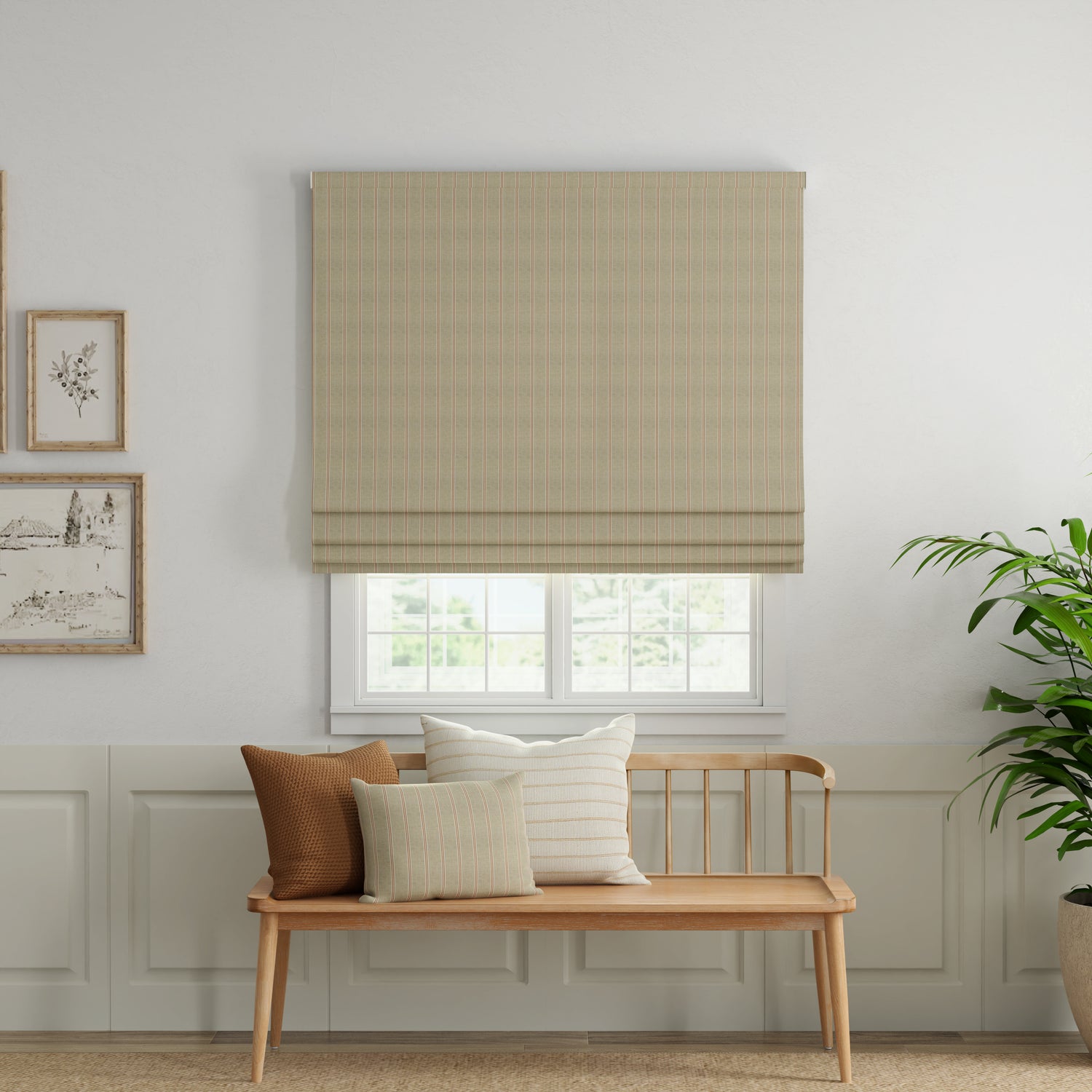 ANTE DECOR Latham Printed Cotton Stripe Made To Measure Roman Blind Sienna