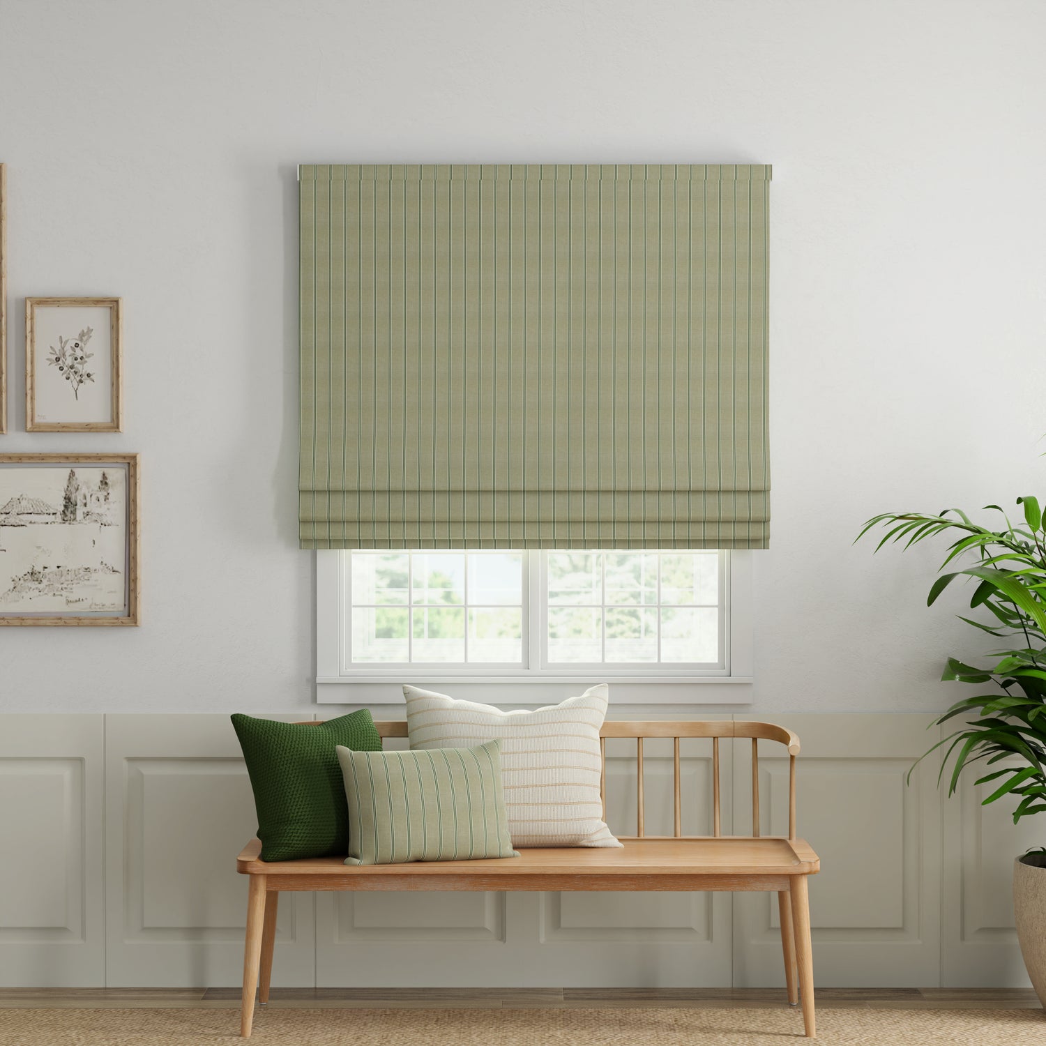 ANTE DECOR Latham Printed Cotton Stripe Made To Measure Roman Blind Green