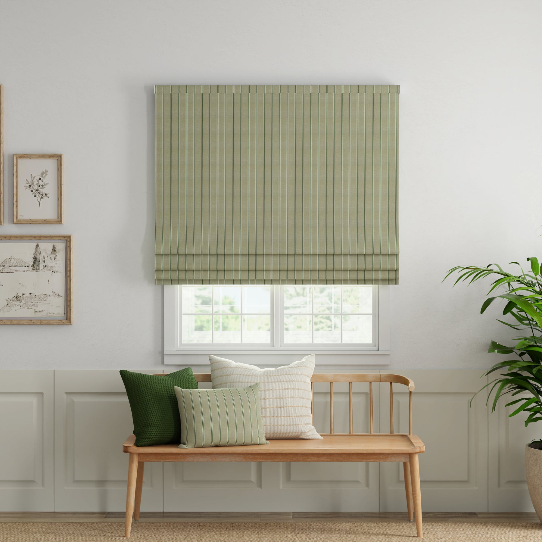 ANTE DECOR Latham Printed Cotton Stripe Made To Measure Roman Blind Green