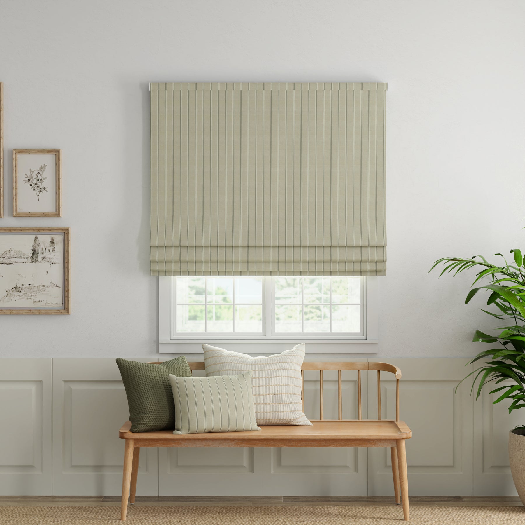 ANTE DECOR Latham Printed Cotton Stripe Made To Measure Roman Blind Beige