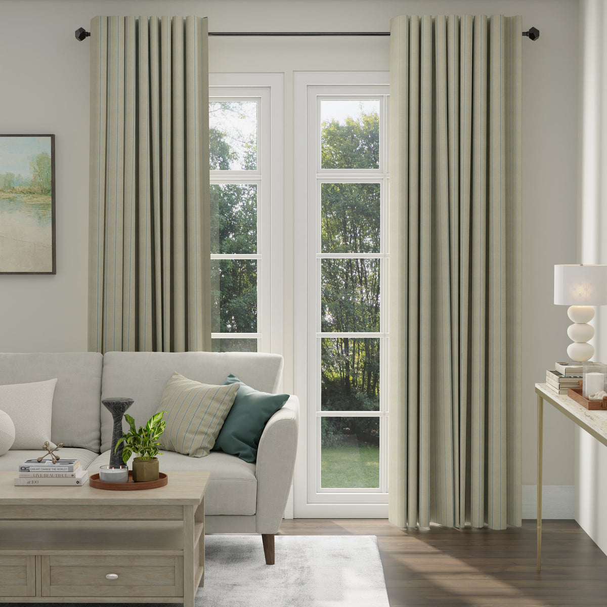 ANTE DECOR Latham Printed Cotton Stripe Made To Measure Curtains Blue