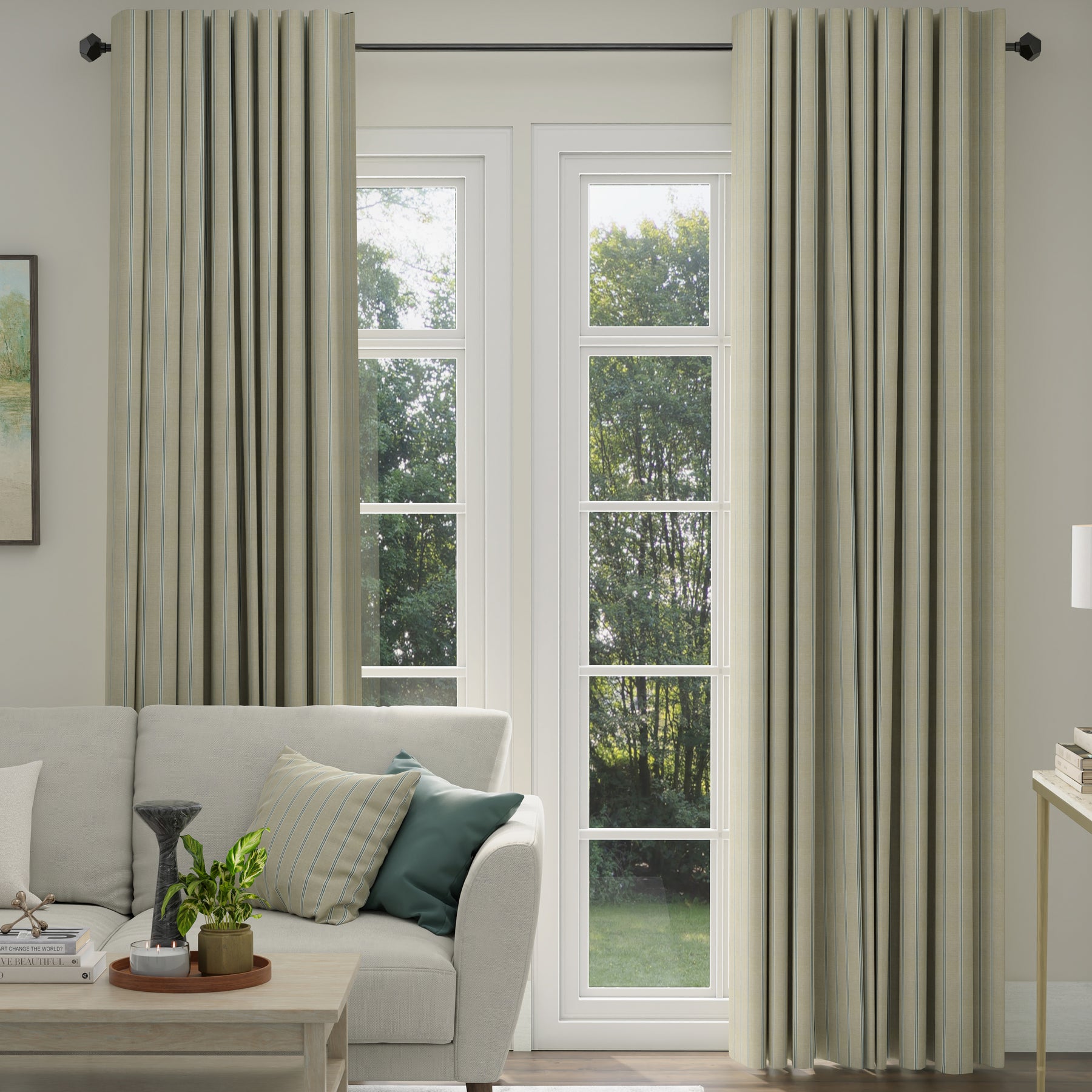 ANTE DECOR Latham Printed Cotton Stripe Made To Measure Roman Blind Blue