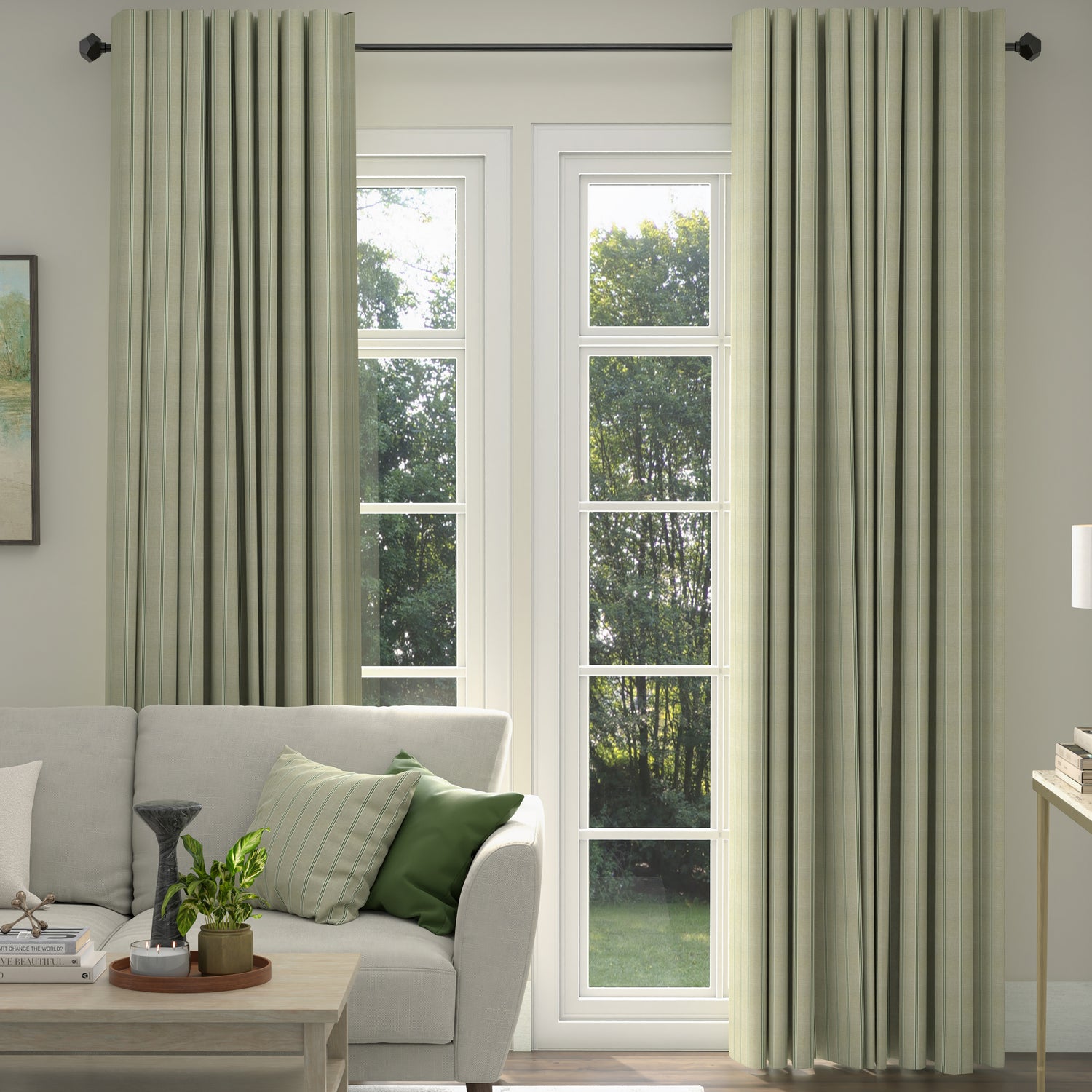ANTE DECOR Latham Printed Cotton Stripe Made To Measure Roman Blind Green